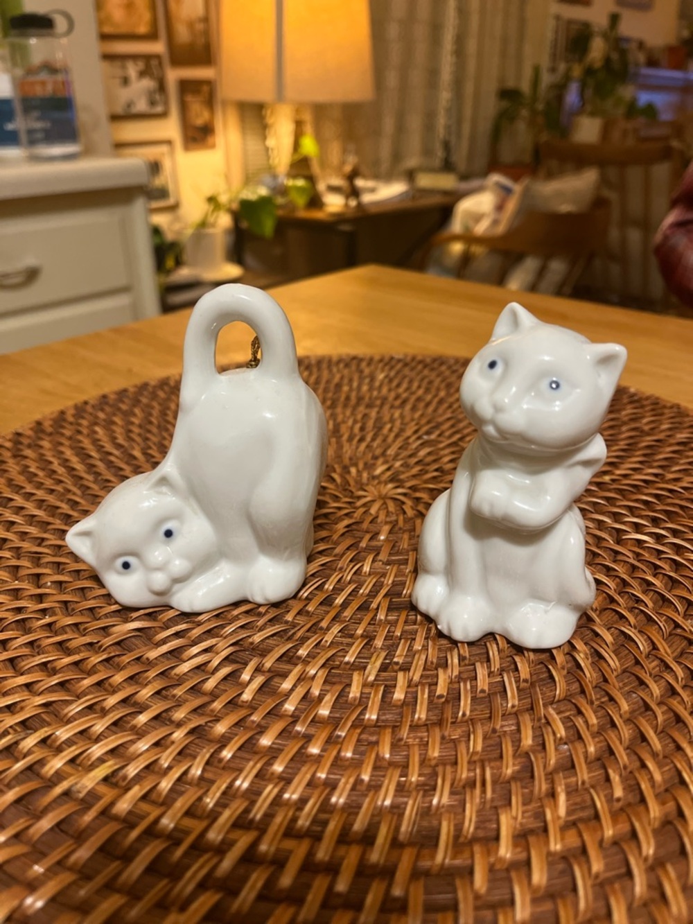 Pair of White Ceramic Cat Figurines